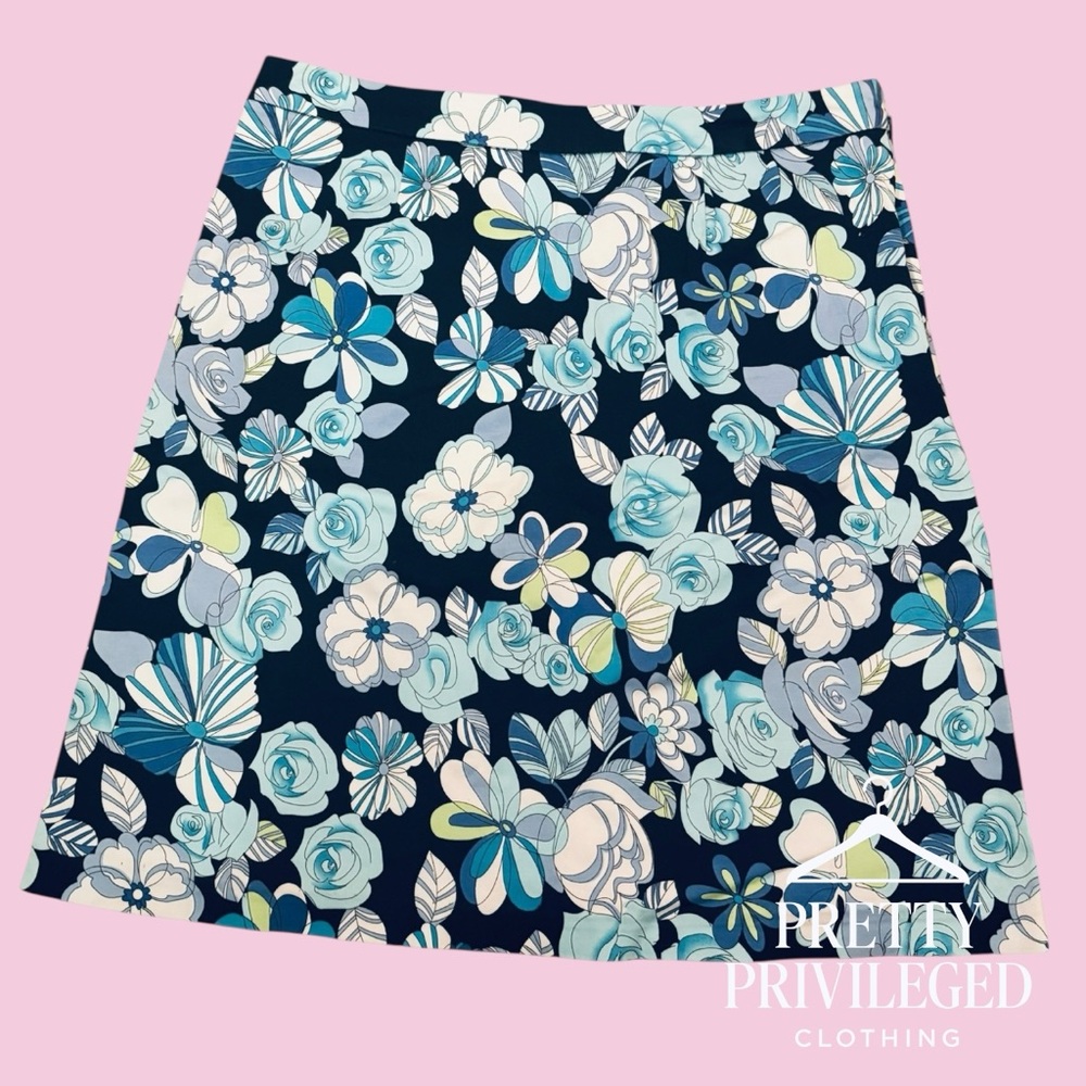Sunny Leigh Floral A-Line Skirt - Blue and White